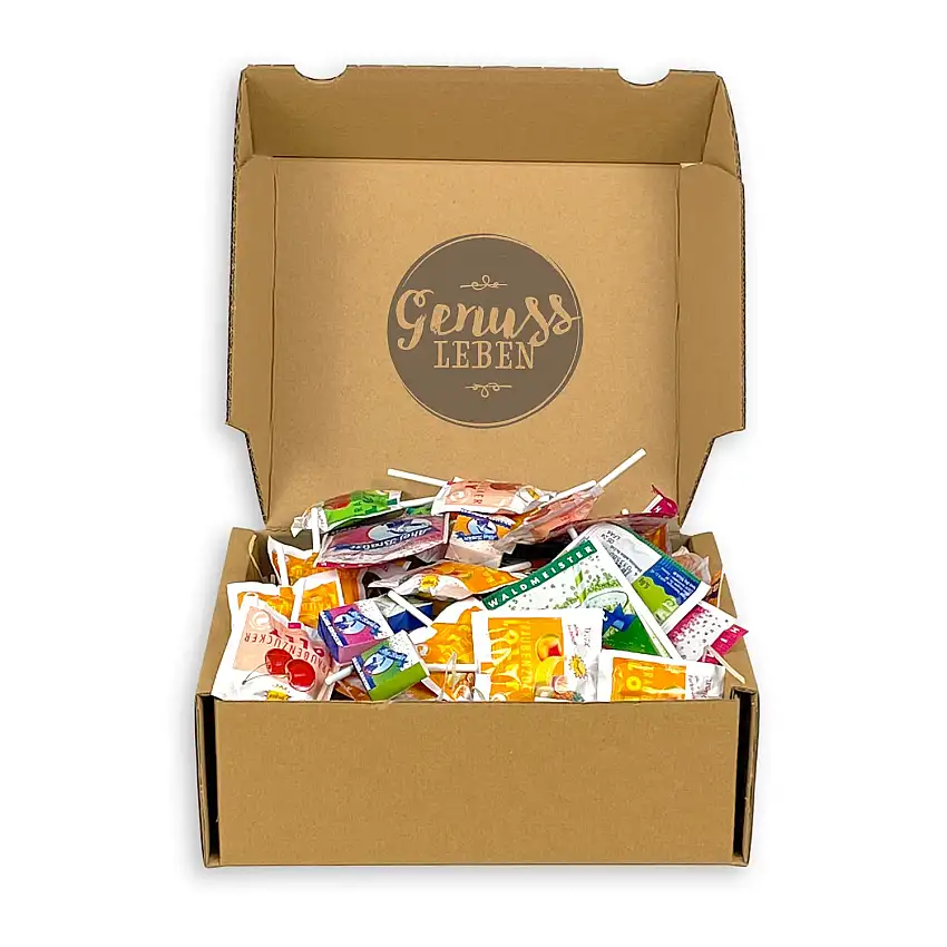 Genussleben Box mit ca. 500g Frigeo Brausepulver, Traubenzucker Lolly und Ahoi Brause Brocken im Mix verschiedene Sorten, Saurer Spaß für jeden