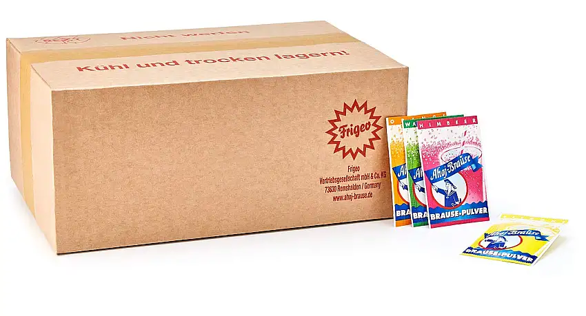 Ahoj-Brause Pulver für ein herrlich prickel-frisches Getränk zum Trinken - 4 verschiedene Geschmacksrichtungen Kultbrause: Himbeere, Orange, Zitrone oder Waldmeister - 500 Beutel in der Tüte 2.9 kg