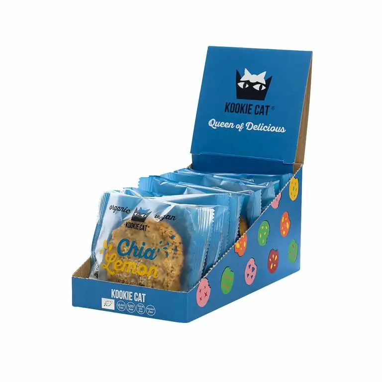Kookie Cat Chia & Lemon - Individually Wrapped Vegan Cookies, Gluten Free, Soy Free, Bio and Organic, Cashew & Oat - 12 x 50gr Multipack