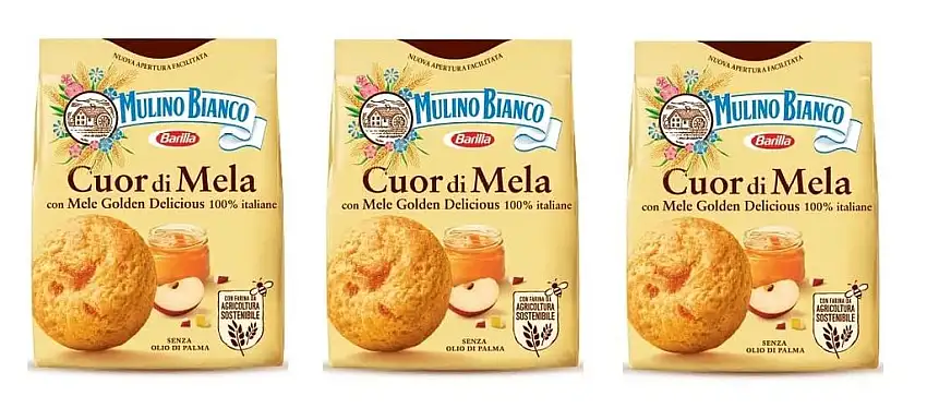 3x Mulino Bianco Kekse 'Cuor di Mela', 250 g