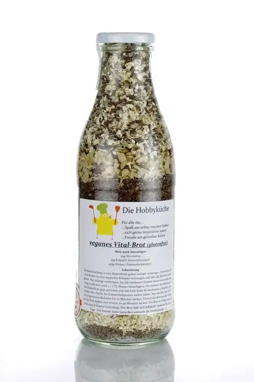 veganes Vitalbrot(glutenfrei) Backmischung Inhalt 580g in dekorativer 1 L Glasflasche ideal als Geschenk