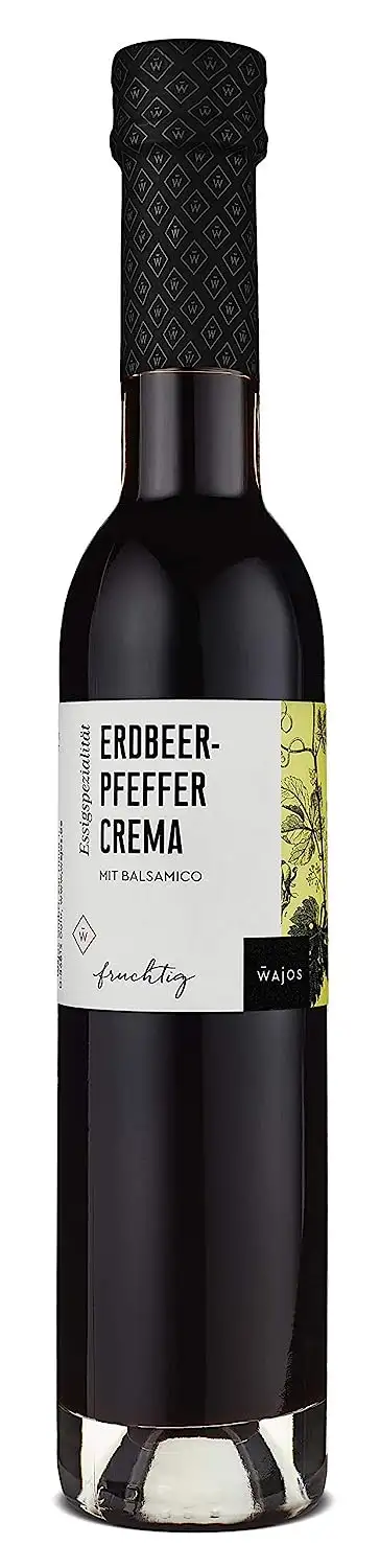 WAJOS Erdbeer Pfeffer Crema 250ml – Essigzuber. (3% Säure) mit Balsamico | Fruchtessig für Salatdressing | Erdbeer Essig | kochen & grillen | vegan
