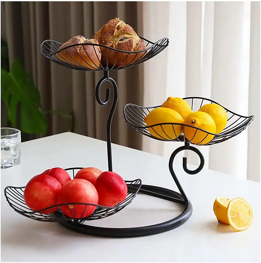 TOMYEUS Obstschale Obstschale Obstkorb Obststandhalter Küche, Küchentheke Esstisch Organizer for Obst Snacks Gemüse Gemüse Früchtekorb (Color : Schwarz)