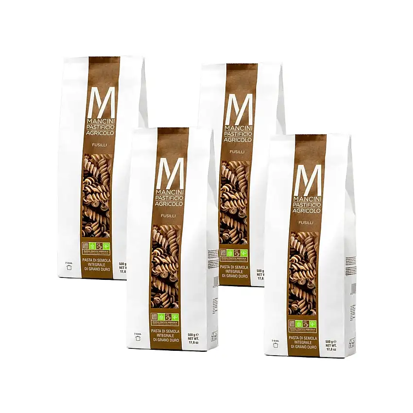 Mancini Pastificio Agricolo - Vollkornfusilli 2 kg (4 Packungen à 500 g)