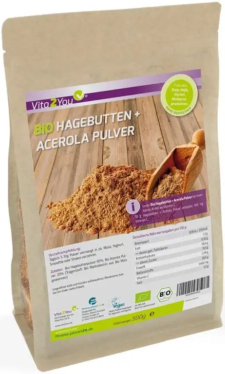 Bio Hagebuttenpulver + Acerola Pulver 500g - 100% Ökologischen Anbau - Hoher Gehalt an Vitamin C - Premium Qualität