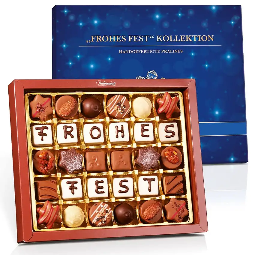 Pralinenbote - FROHES FEST Geschenkbox Weihnachten mit 30 Pralinen deutscher Chocolatiers, das Pralinen Geschenk (FROHES FEST, 385 g)