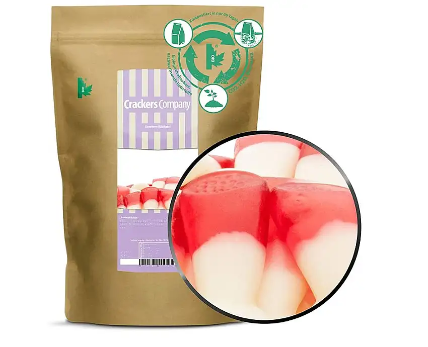 1 x 700g Fruchtsaftgummi Erdbeermilchshake die Gummibonbon Variante schaumig-weicher Kaugenuss glutenfrei laktosefrei