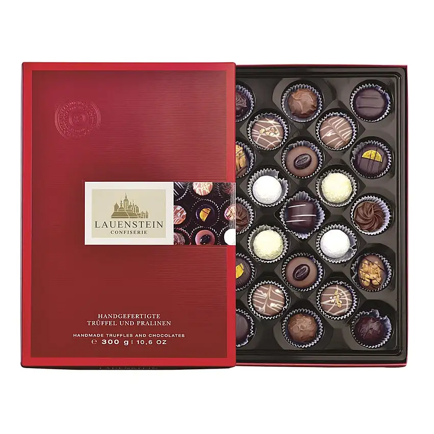 Lauensteiner Trüffel- und Pralinenspezialitäten | 300 g in Geschenk-Schachtel | 12 Sorten mit und ohne Alkohol | Premium-Auswahl zum Geburtstag oder Hochzeitstag | 1er Pack
