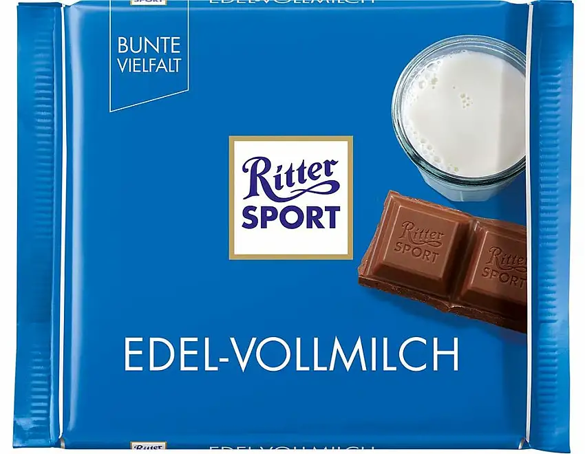 RITTER SPORT Edel-Vollmilch (100 g), hochwertige Vollmilchschokolade, intensiver Geschmack dank 35% Kakao, edle Kakaobohnen aus Ecuador