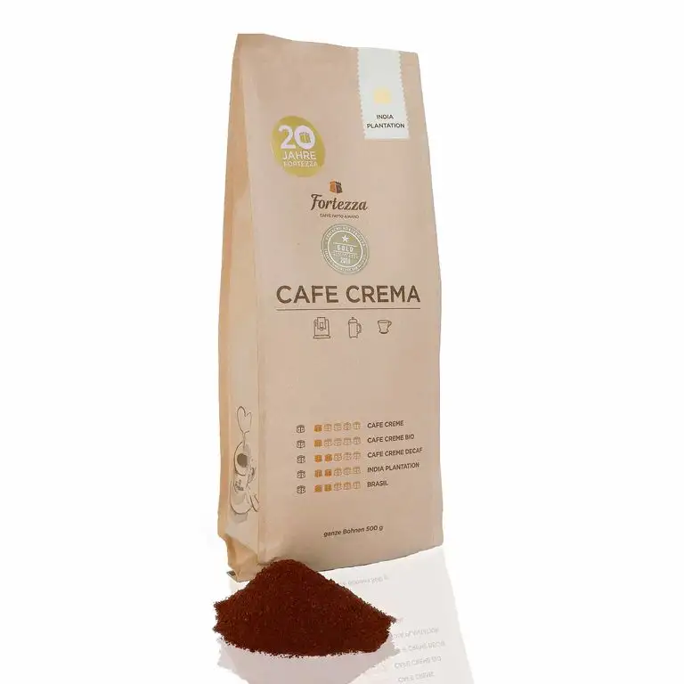 Fortezza Cafe Crema India Plantation | gemahlener Kaffee für French Press & Filtermaschinen | GOLD-Medaille Deutsche Röstergilde | kräftig-würziger Cafe Creme | Premium-Kaffee in bester Qualität