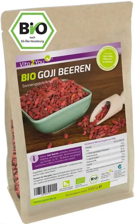 Bio Goji Beeren 1kg Zippbeutel - ungeschwefelt - Ökologischer Anbau - Wolfsbeeren - 1000g - Premium Qualität