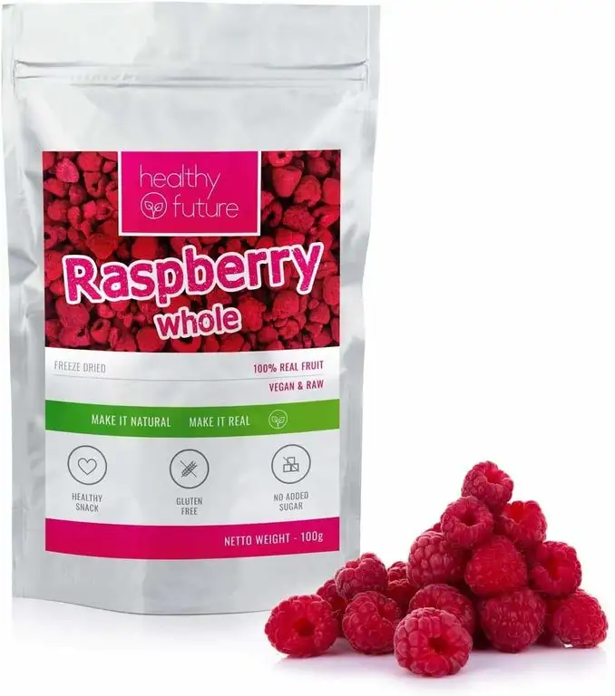 Gefriergetrocknete Himbeeren 100% natürlich, glutenfrei, ohne Zuckerzusatz, ohne Konservierungsstoffe, gesunde Fruchtsnacks (100g)