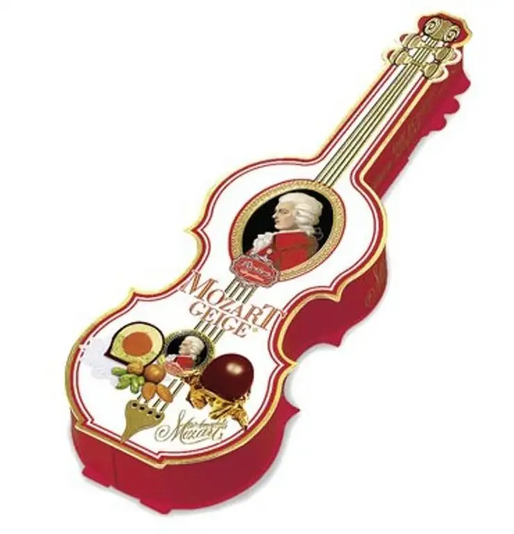 Reber Mozart-Geige, Echte Reber Mozart-Kugeln, Pralinen aus Zartbitter-Schokolade, Marzipan, Nougat, Tolles Geschenk, 7er-Packung