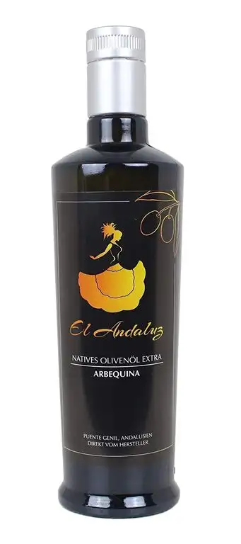 Olivenöl nativ extra (0,5l Glasflasche) | Kaltgepresst | Mechanisches Verfahren | Rein aus der Olive ARBEQUINA | Andalusien, Spanien | PREMIUM-Qualität direkt vom Hersteller | Von EL ANDALUZ