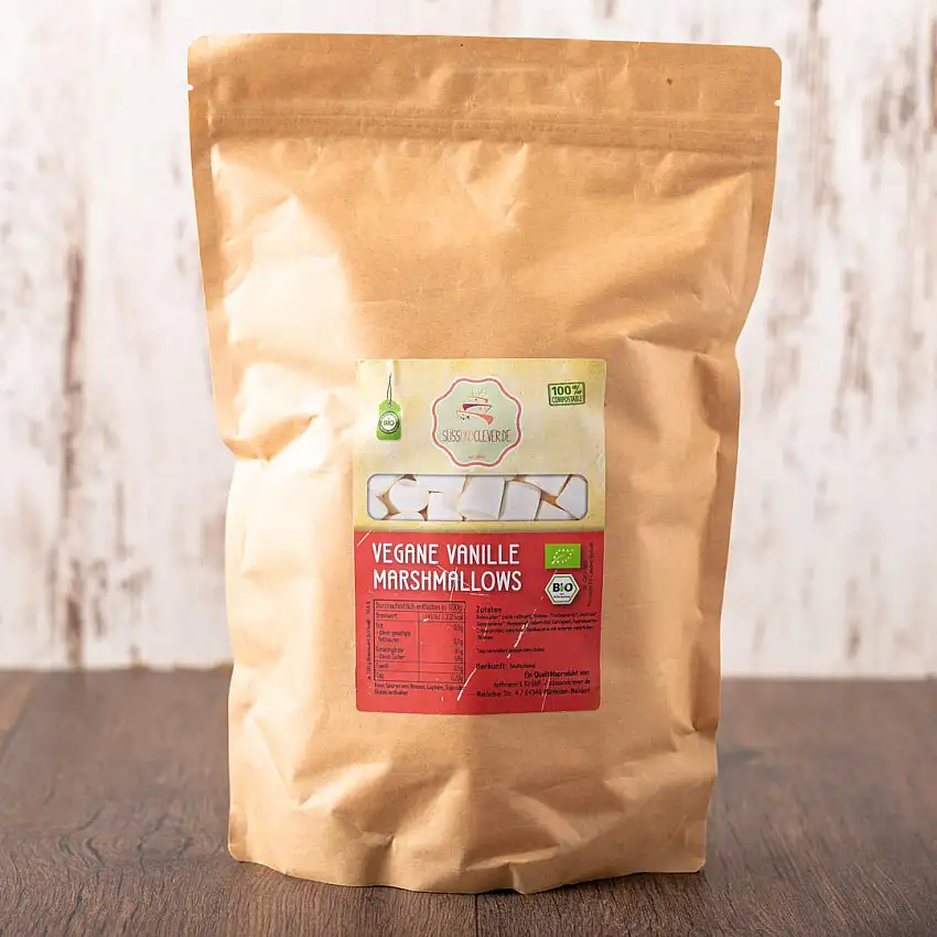 süssundclever.de® Bio Marshmallows Vanille | vegan | 700 g | plastikfrei und ökologisch-nachhaltig abgepackt