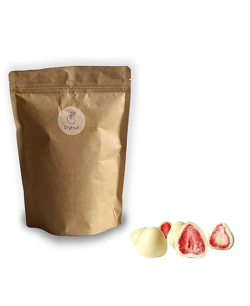 Dry-Fruit - Erdbeeren gefriergetrocknet in weißer Schokolade 1 KG | Schokolierte Erdbeeren | knackig, aromatisch und Fruchtig | Schoko Erdbeeren | schokolierte Früchte