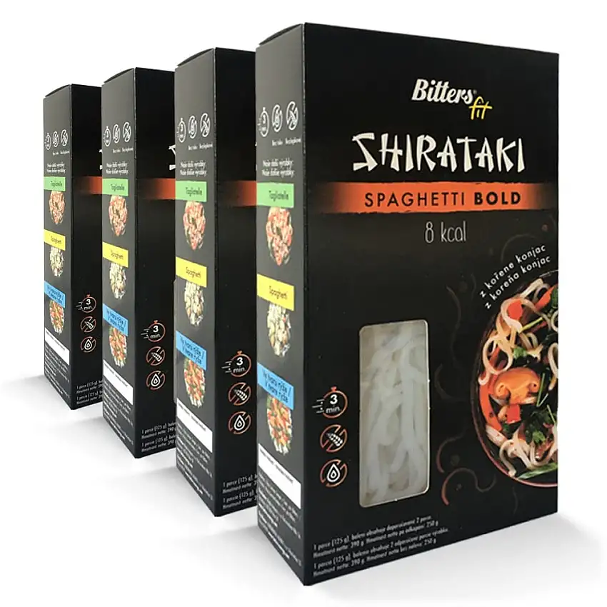 Bitters Shirataki Konjak Nudeln | Shirataki Nudeln Pasta | Asia Shirataki Noodles (Bitters Spaghetti Bold - 4x390g)
