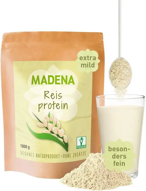 MADENA Reisprotein 1 Kg | Vegan Protein mit 87% Proteingehalt | Extra mild | Besonders fein | 100% Proteinisolat | Veganes Protein | Glutenfrei | laktosefrei
