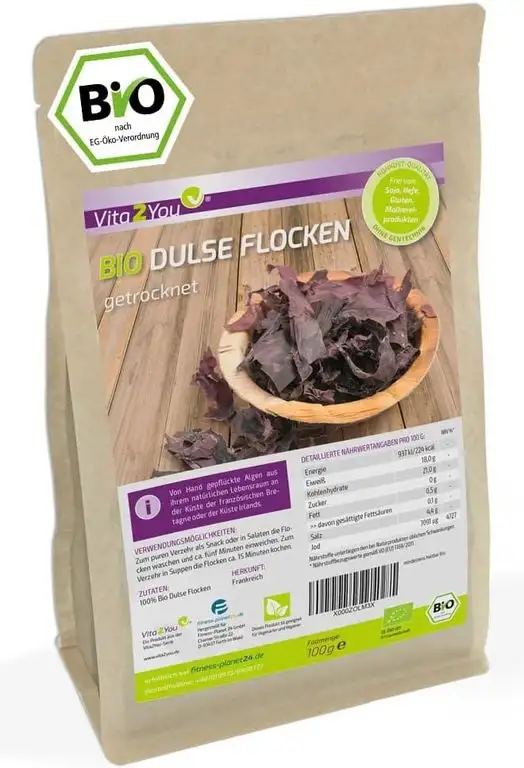 Dulse Flocken Bio | 100g | getrocknet | Lappentang | Aus dem Atlantik | Rotalgen im Zippbeutel | Premium Qualität