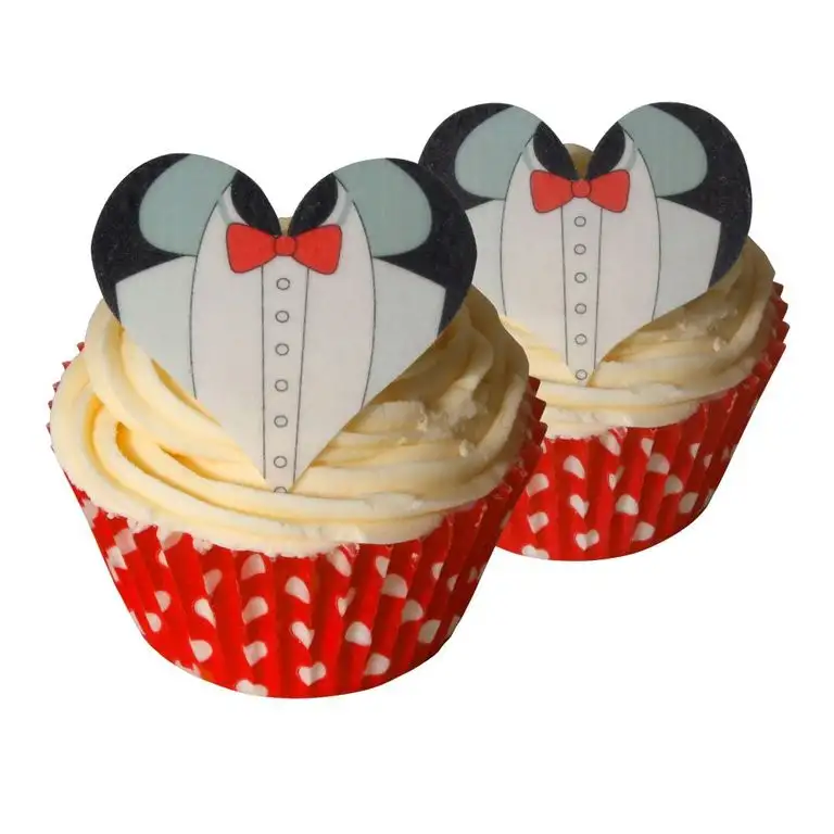 12 Smoking Herzförmige Toppers / 12 Tuxedo Heart Toppers