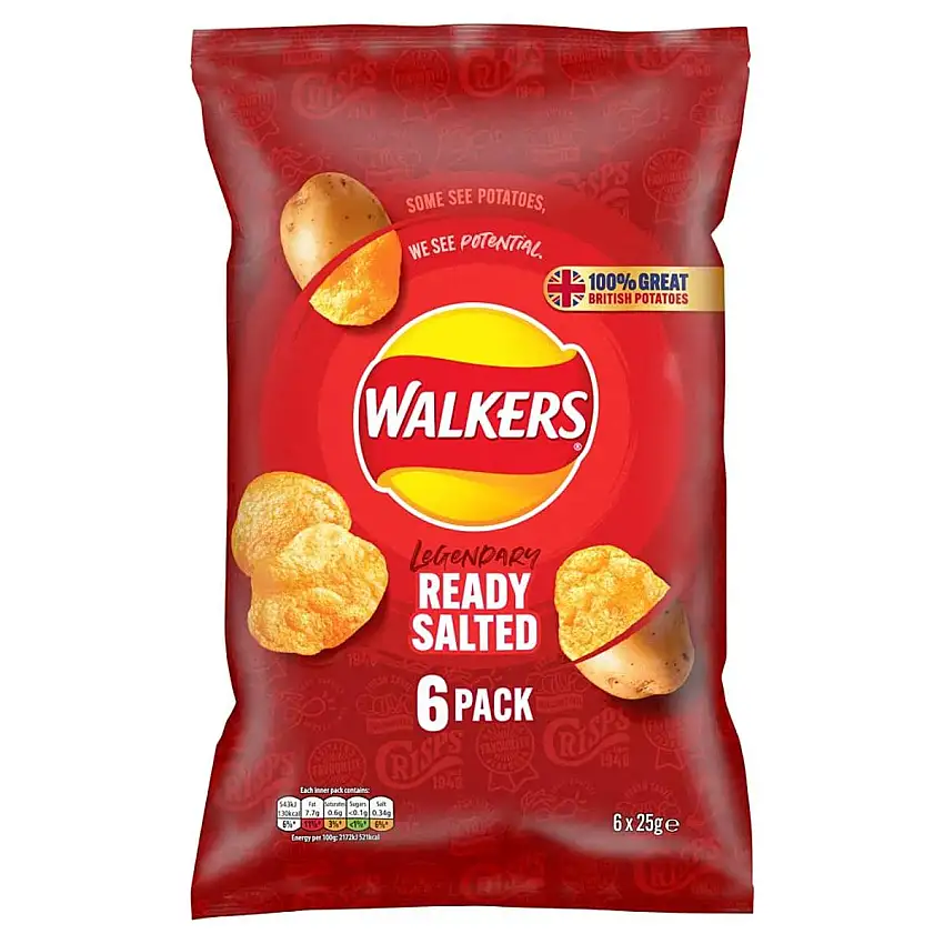 Walkers Crisps Ready Salted 6-Pack / 6 x 25g