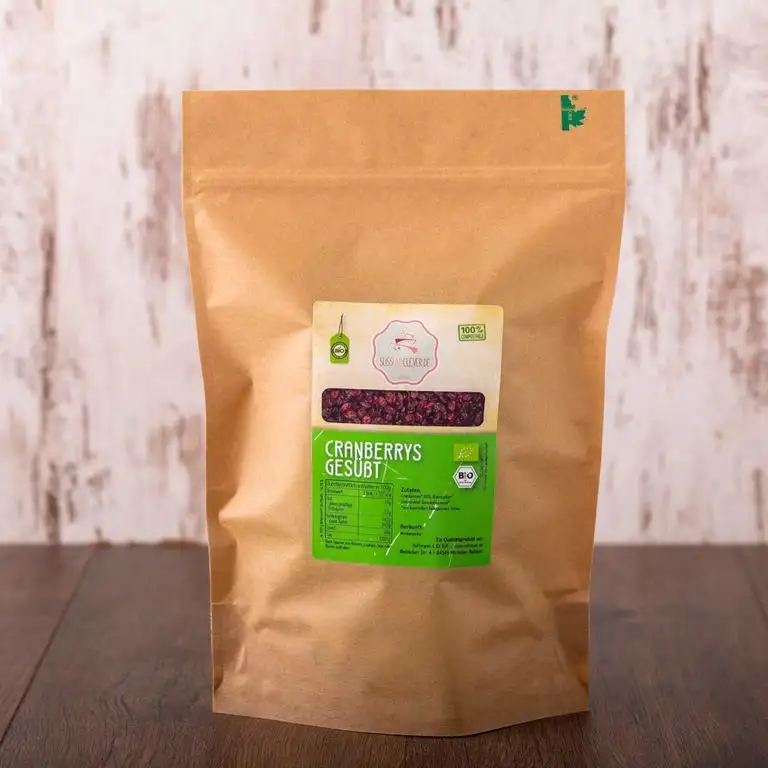 süssundclever.de - Bio Cranberries, getrocknet & gesüßt | 500 g | ohne raffiniertem Zucker | 100% Naturprodukt | plastikfrei und ökologisch-nachhaltig abgepackt | Preiselbeeren