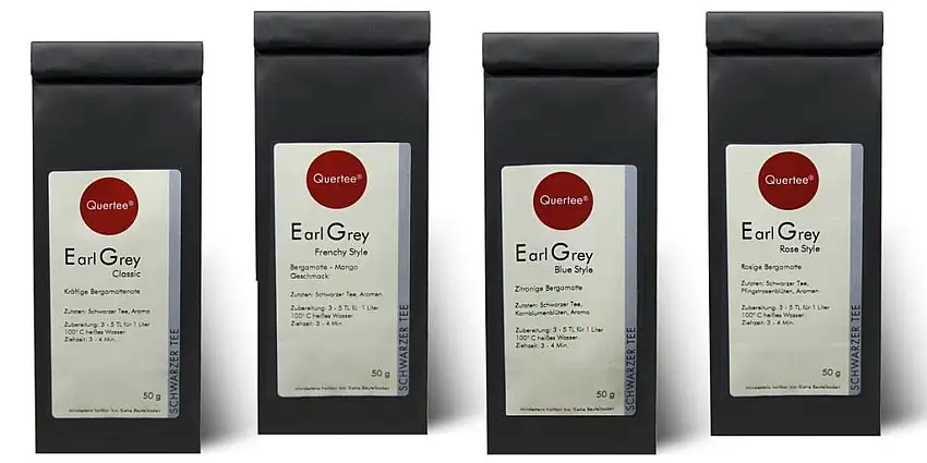 Earl Grey Tee Set - Quertee® Nr. 21 - 4 x 50 g - Probierset - Geschenkset - Earl Grey in den beliebten Sorten: Rose, French, Blue und Classic Style