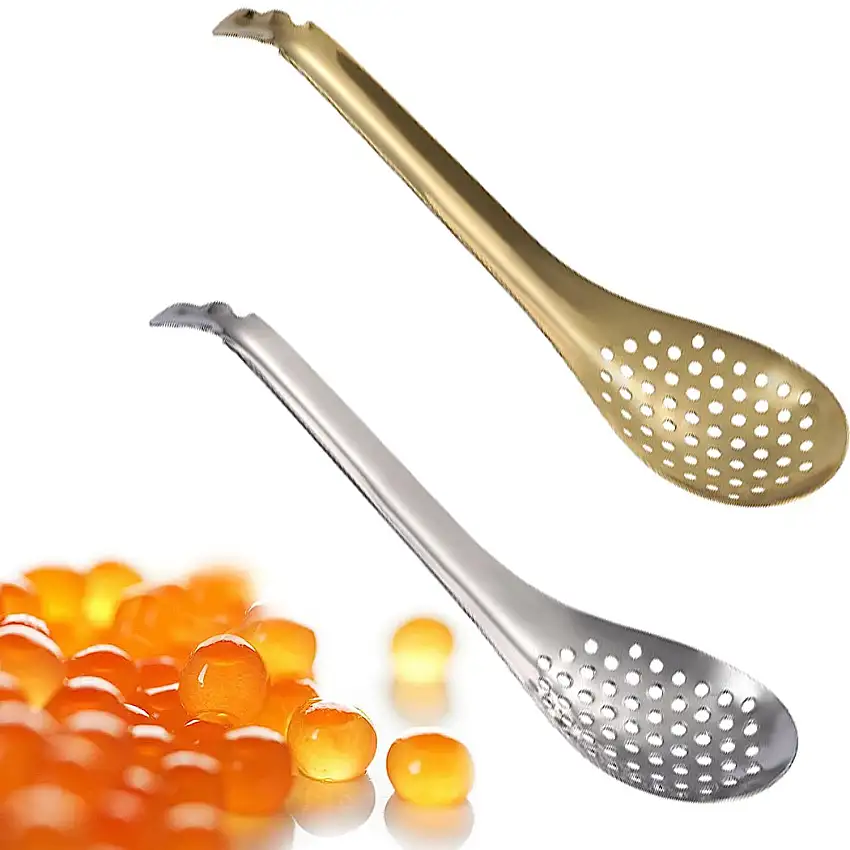 2 Pcs KaviarlöFfel LöFfel Mit LöChern Edelstahl Geschlitzter ServierlöFfel OlivenlöFfel Molekularer LöFfel SphäRifikation LöFfel Culinary LöFfel Caviar Spoons FüR Aller Arten Kaviar Rasureis Cocktails