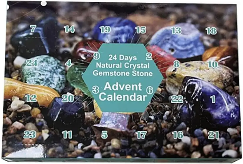 ZXCVWWE 24-teiliger Erz-Weihnachts-Adventskalender, Heilkristall-Mineral-Geschenkbox für Kinder Kies Kieselsteinen, poliertem Steinsammlungen, mit
