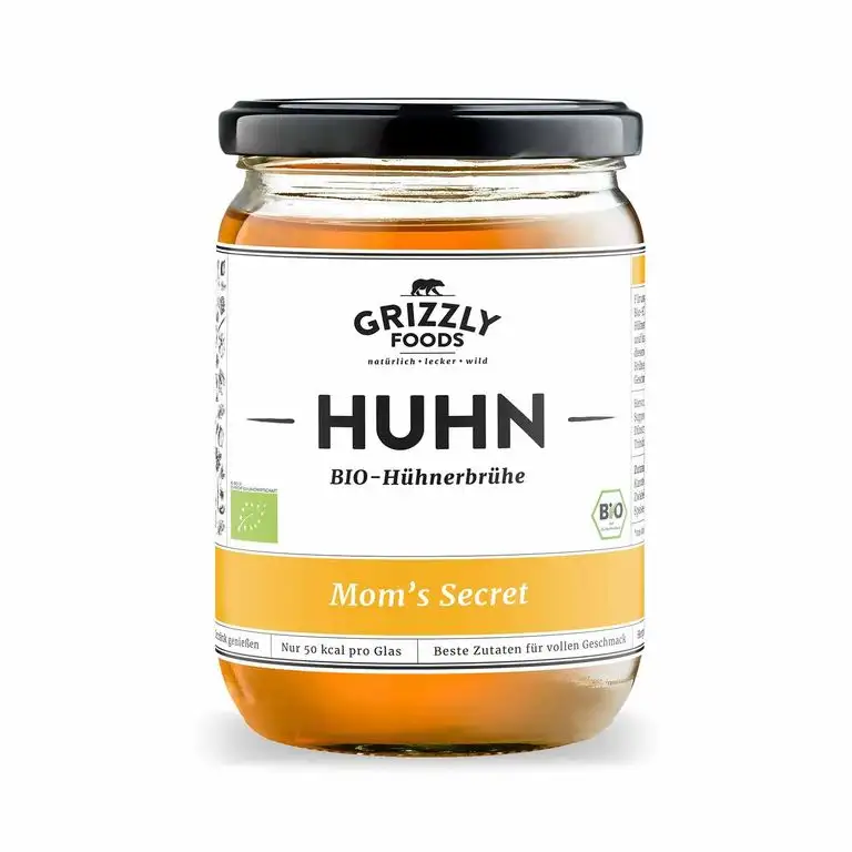 Biologische Hühnerbrühe aus Deutschland (6x500ml) • 24 Stunden gekocht • Wertvolle Nährwerte • Bone Broth • Knochenbrühe • Kraftbrühe • Mom's Secret