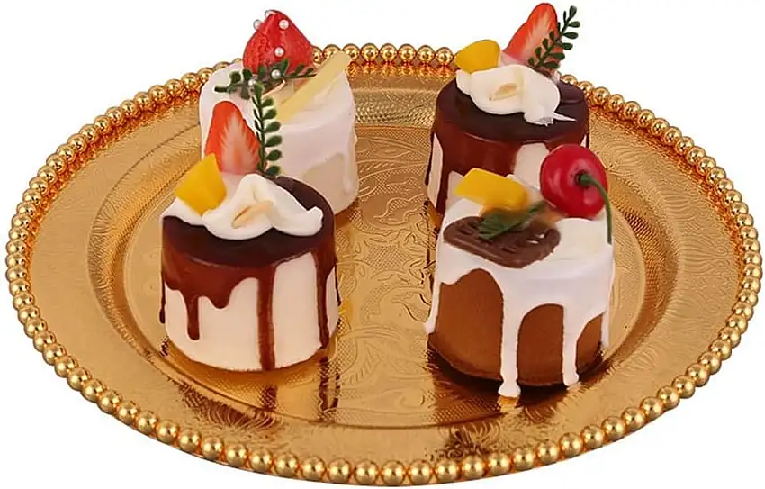 GJRFYJ Obstteller, Goldperlenrand, Legierung, Süßigkeiten, Lebensmittel, Nuss, Geschirr, Dessert, Aufbewahrungskorb, Hochzeit, Zuhause, Esstisch, Tablett, Dekoration (Color : A, Size : 21cm)