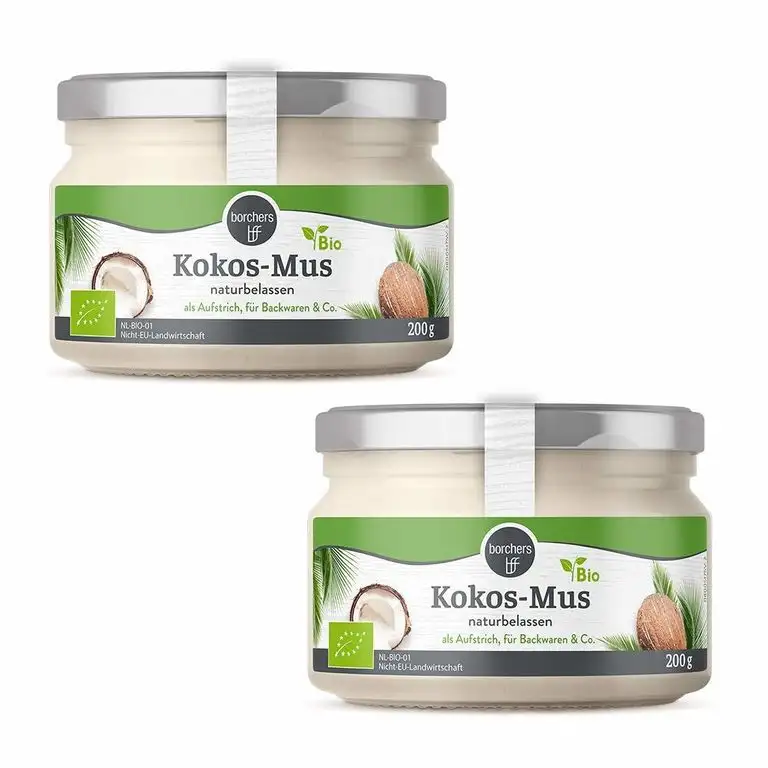 2 x borchers Bio-Kokosmus, Naturbelassen, Brotaufstrich, Verfeinern von Backwaren, Süßspeisen und Wokgerichten 200g