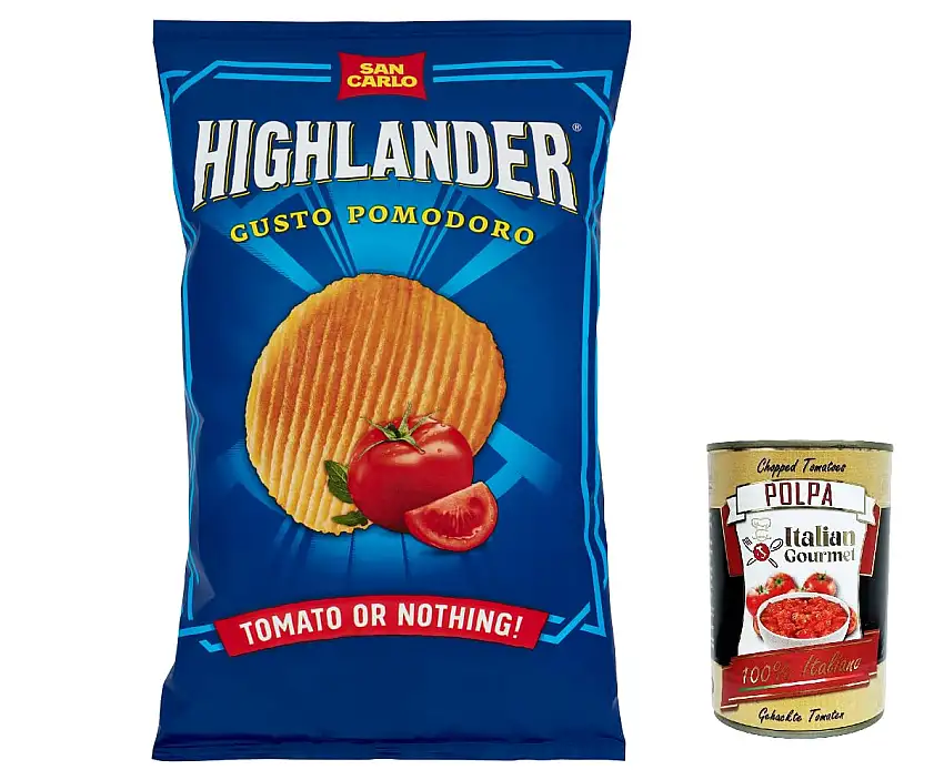 10x San Carlo Highlander Tomato or nothing Patatine Kartoffelchips Tomaten Chips 50g + Italian Gourmet polpa 400g