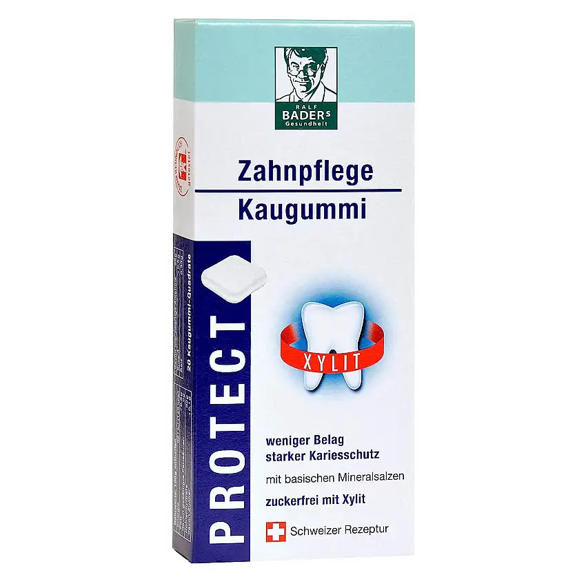Ralf BADERs Gesundheit BADERs PROTECT Zahnpflege Kaugummi aus der Apotheke, Zuckerfrei mit 100% Xylit, 20 Kaugummi-Quadrate, 37 g