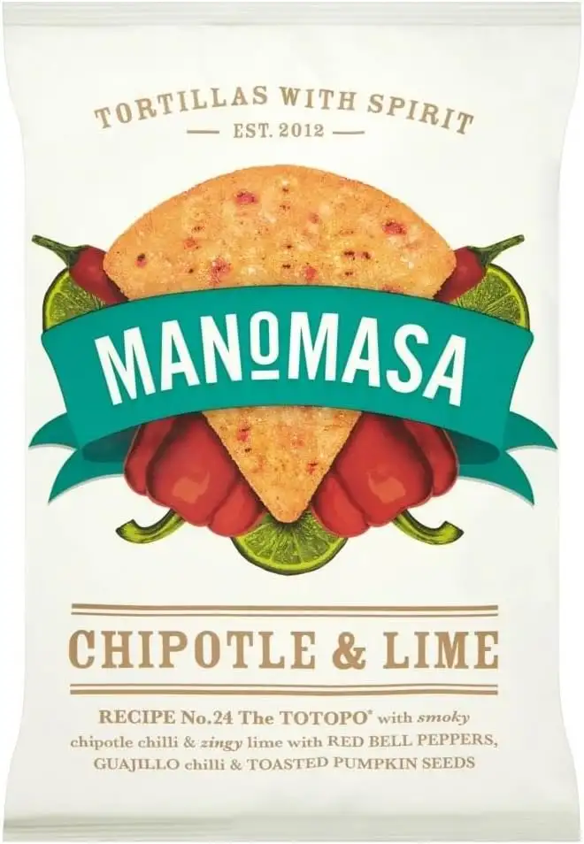 Manomasa Tortilla Chips - Chipotle & Lime (160g) - Packung mit 6