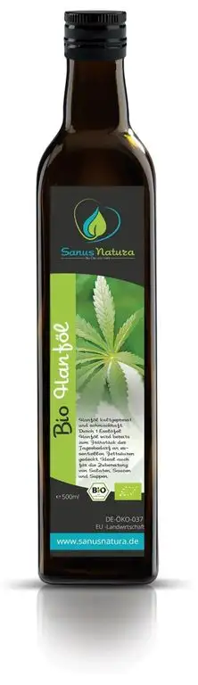 Sanus Natura Bio Hanföl 500ml 100% naturrein kaltgepresst mühlenfrisch direkt vom Hersteller, Premium Qualität