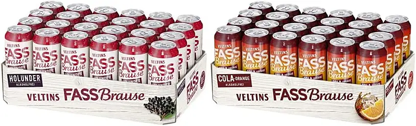 VELTINS Fassbrause Holunder Alkoholfrei, EINWEG (24 x 0.5 l Dose) & Cola-Orange Alkoholfrei, EINWEG (24 x 0.5 l Dose)