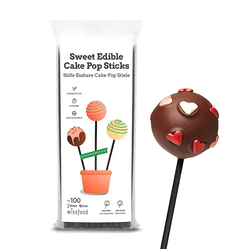 Wisefood - süße essbare Cake-Pop-Stiele - Cakepop-Sticks als Alternative zu Popcake-Stielen aus Papier oder Holz - 100 Stück - schwarz