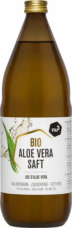 nu3 Bio Aloe Vera Saft - 1L in Glasflasche - Reines Aloe Vera Getränk- 100% Bio Aloe Vera Saft - Ideal für Erfrischungsgetränke und Detox - Vegan, natürlich und unverdünnt