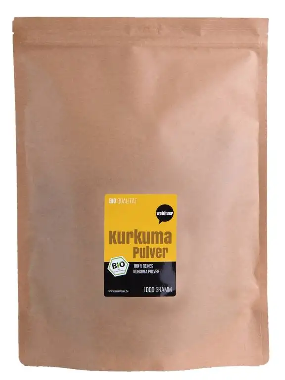 Wohltuer Bio Kurkuma Pulver | Kurkumawurzel gemahlen (1000g) Vorratspackung | Curcuma in Bio- & Rohkostqualität
