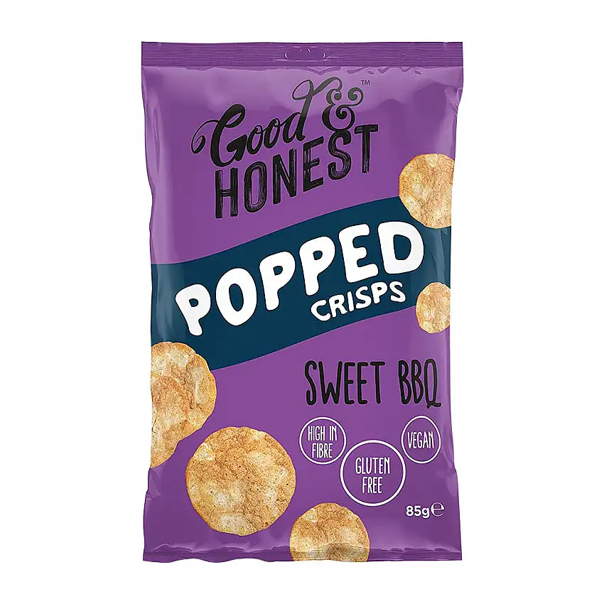 Good & Honest Popped Crisps Glutenfreie Kneipensnacks Core Sweet BBQ Geschmack 8 x 85g