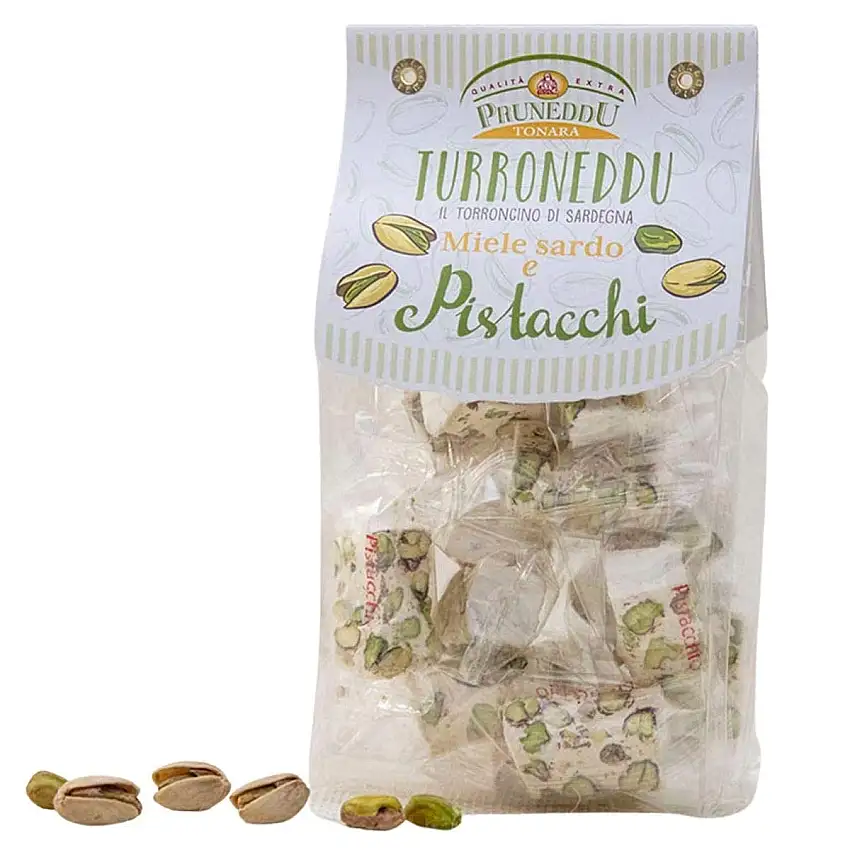 Torroncini mit Pistazien und sardischem Honig | weißer Nougat | Torrone | 150g | Pruneddu Torronificio Artigiano Tonara, Sardinien