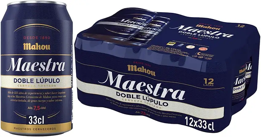 Bier Mahou Maestra Doppelhopfen 12x33cl (Pack 12 Dosen)