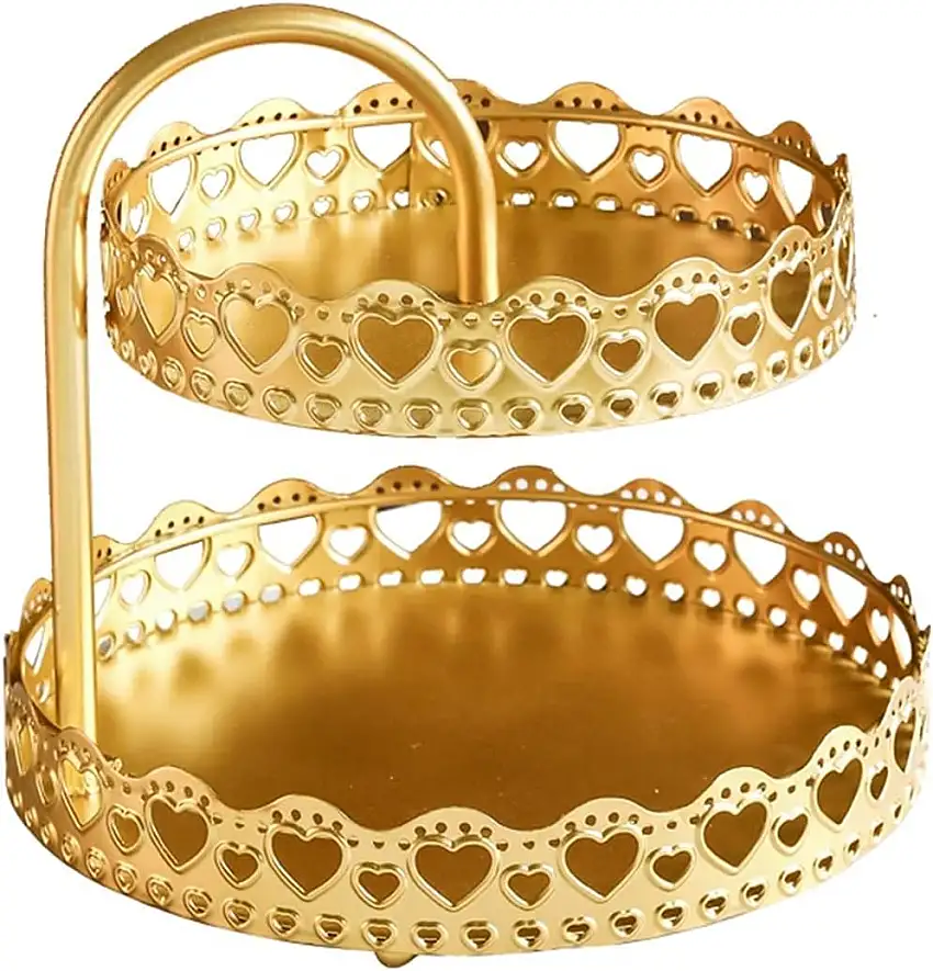 SISWIM Obstkörbe 2 eile Metall runde Elegante Obst Platte Display Stehen küche Organizer Candy Dessert Kuchen Party dekor lagerungsfach Familie Gold Obstschale (Color : A)