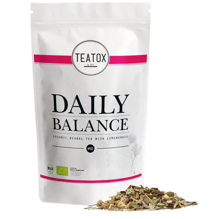 Teatox Bio-Kräutertee DAILY BALANCE für Entspannung im Alltag | loser Tee aus 5 feinen Gewürzen, mit Verbene, Honigbusch & Ingwer | 100% biologisch & vegan, ohne Aromen & Zusätze | 50g, Ziplock-Beutel