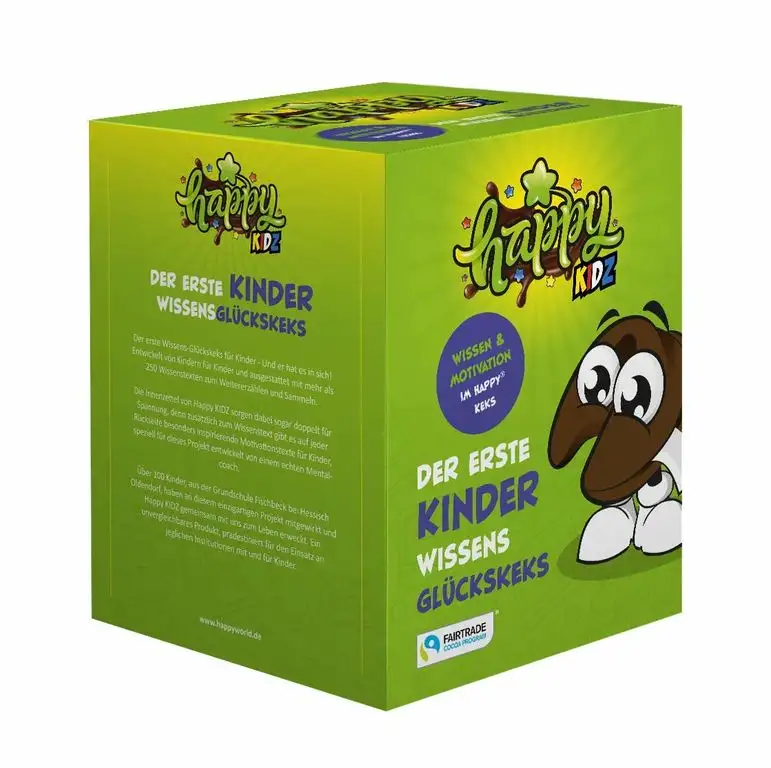Glückskekse Happy Kidz Schoko Glückskeks! Der erste Wissens und Motivations Keks für Kinder von Kindern mitentwickelt. (1 Box = 10 Kekse a 6g)