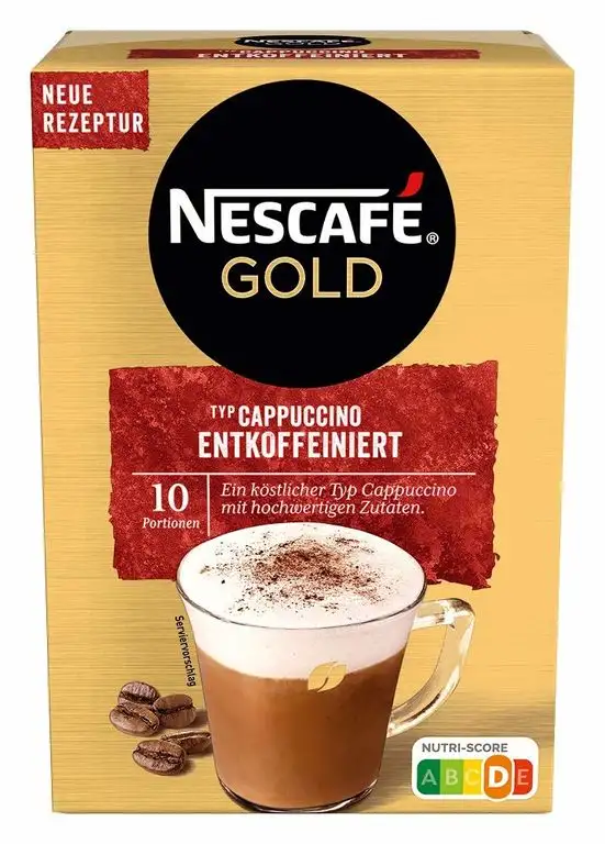 NESCAFÉ Gold Typ Cappuccino Entkoffeiniert, Getränkepulver aus entkoffeiniertem löslichem Bohnenkaffee, 1er Pack (à 10 x 12,5g Sticks)