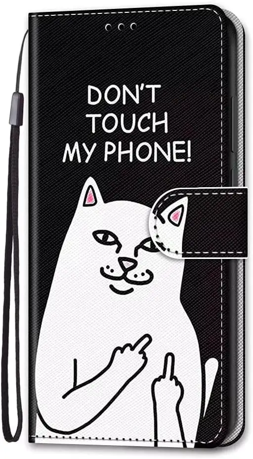 Didan Nadoli Handyhülle Leder für Google Pixel 6A,Bunt Bemalt Lustig Weiße Katze Trageschlaufe Kartenfach Magnet Ständer Schutzhülle Brieftasche Etui
