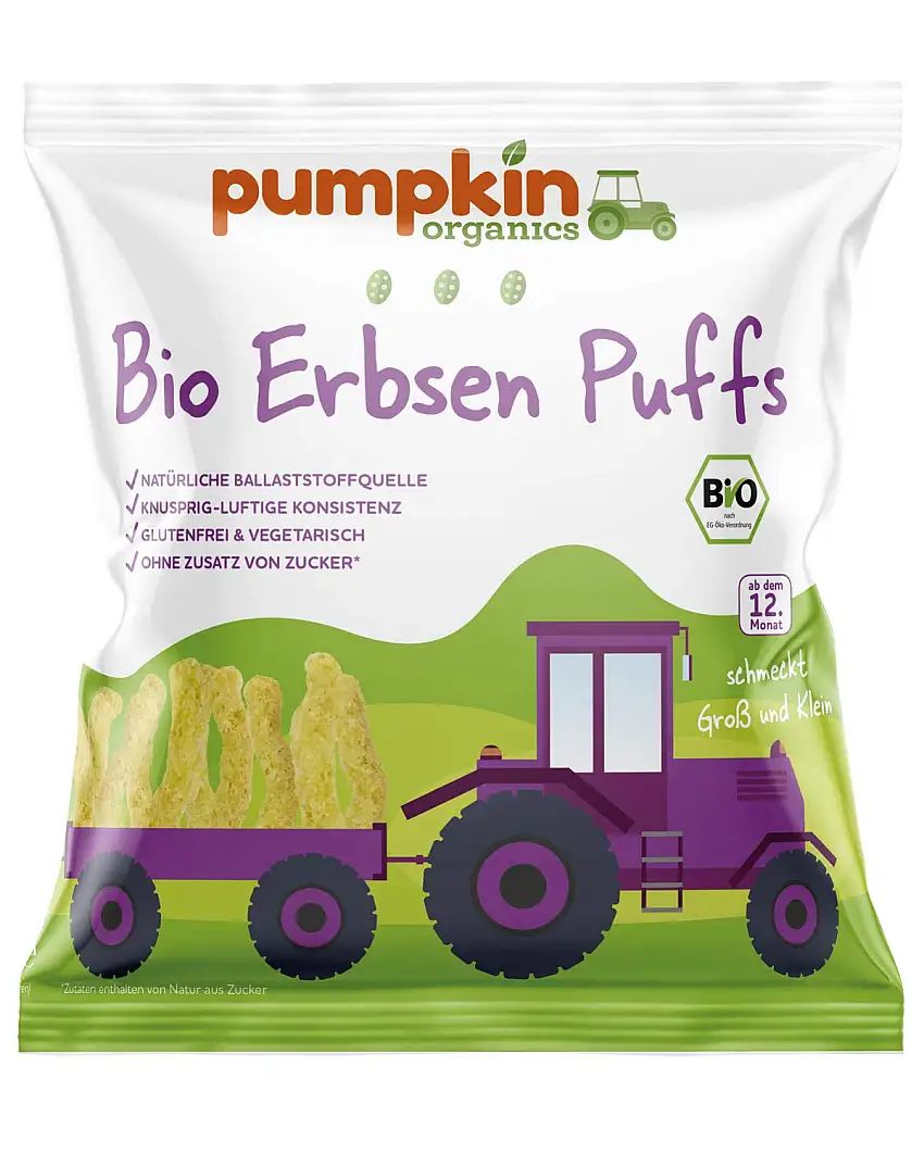 Pumpkin Organics Bio Erbsen Puffs, für Kinder und Babys ab dem 12. Monat, 24er Pack (24x20g)