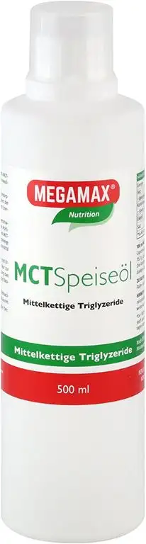 Megamax MCT Speiseöl Mittelkettige Triglyzeride 500 ml | Energielieferant für Sportler, Diätetisches Lebensmittel | Geschmacksneutral | Laborgeprüft | im Rahmen einer ketogenen Diät geeignet